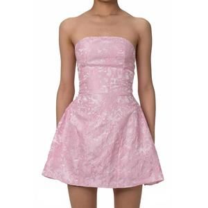 NEW LADY SUITE floral jacquard strapless mini dress in barbie pink